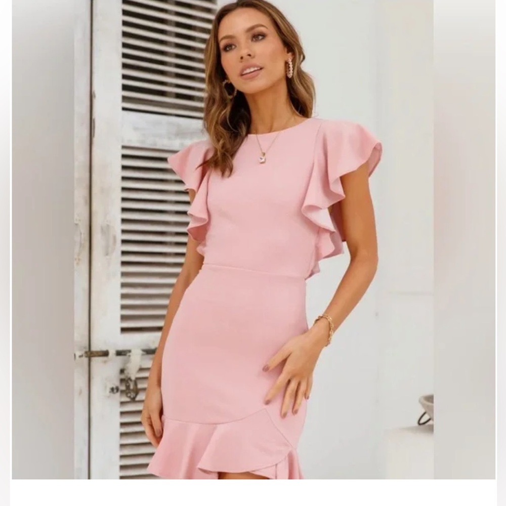 Hello Molly Blush Backless Ruffle Dress - Picture 2 of 6